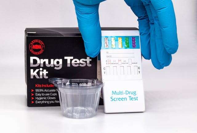 The image depicts drug test kit and all equipments for testing.